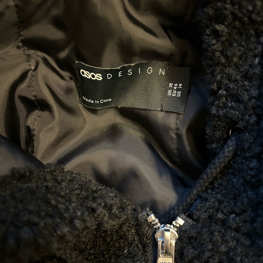 Oversized Fleece Patched Bomber Jacket ASOS Design Size XL/Size 14 GUC - Picture 9 of 9